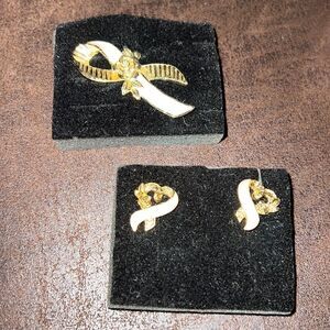 Avon 1996 Breast Cancer Awareness Pin and Pierced Earrings